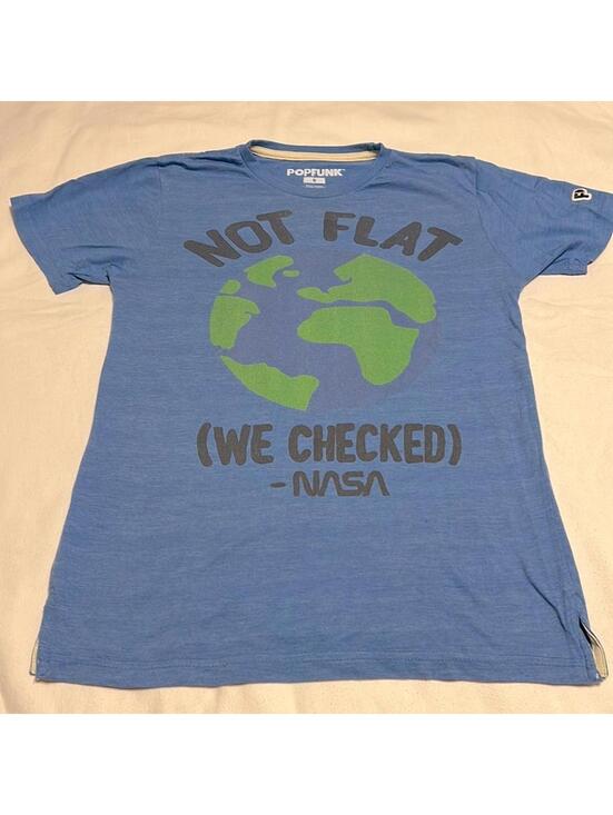 Popfunk NASA "Not Flat We Checked" Blue Graphic Tee Unisex Small